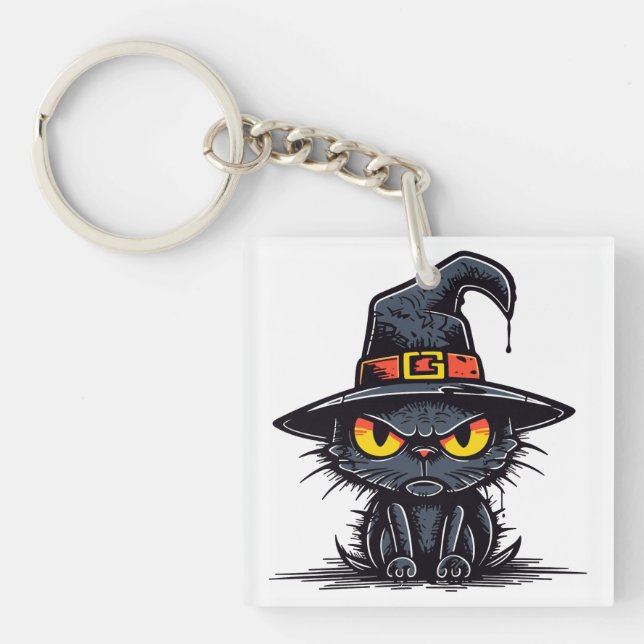 Llavero Icono Kooky Halloween: Audaz caricatura de gato ne (Frente)