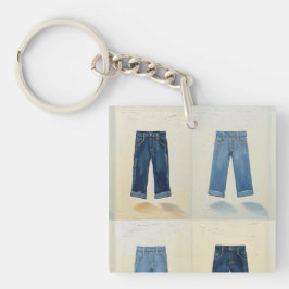Llavero Iconos de Índigo Pintados Arte de Mezclilla Denimh