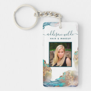 Llavero ID de salón de agua líquida moderna azul y dorada