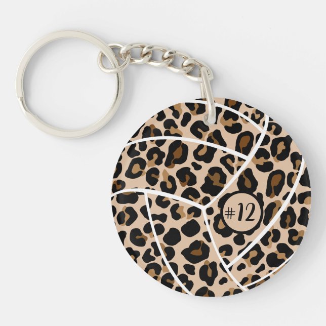 Llavero Idea personalizada de regalo de voleibol, Leopard (Frente)