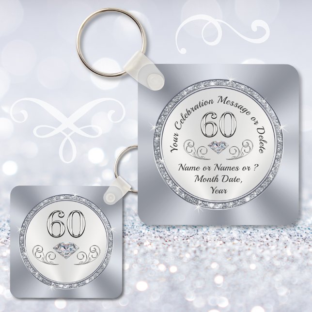 Llavero Ideas de recuerdo para el 60º cumpleaños, 60º aniv (60th birthday party favors. Cheap 60th birthday gifts for guests. Diamond birthday favors. )
