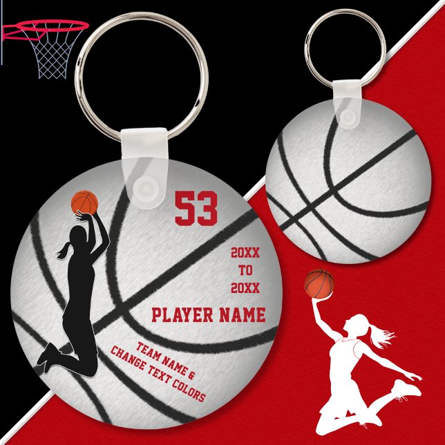 Llavero Ideas de regalo barato de plata roja para jugadore (Personalized Basketball Gifts for Girls. Cheap basketball gifts. Girls basketball party favors.)