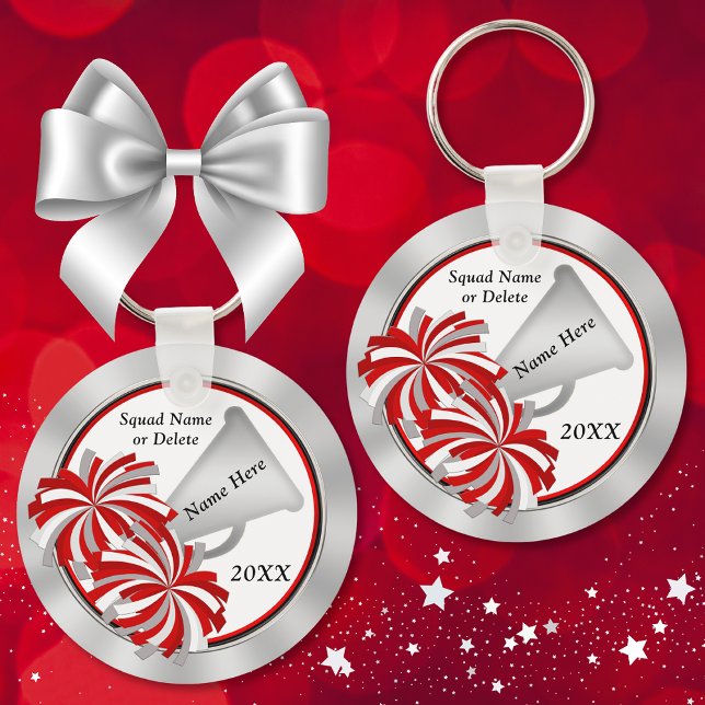 Llavero Ideas de regalo de animador personalizado, rojo y  (Personalized, Cheerleading gift ideas cheap. Cheerleader Keychains or  Cheer Bag Tags. Red, Silver.)