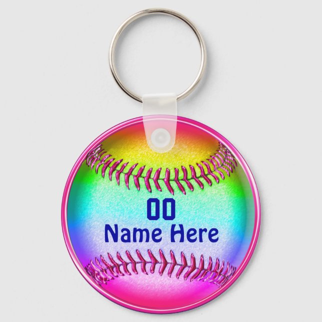 Llavero Ideas de regalo de Green, Pink, Blue Cute, Softbal (Anverso)