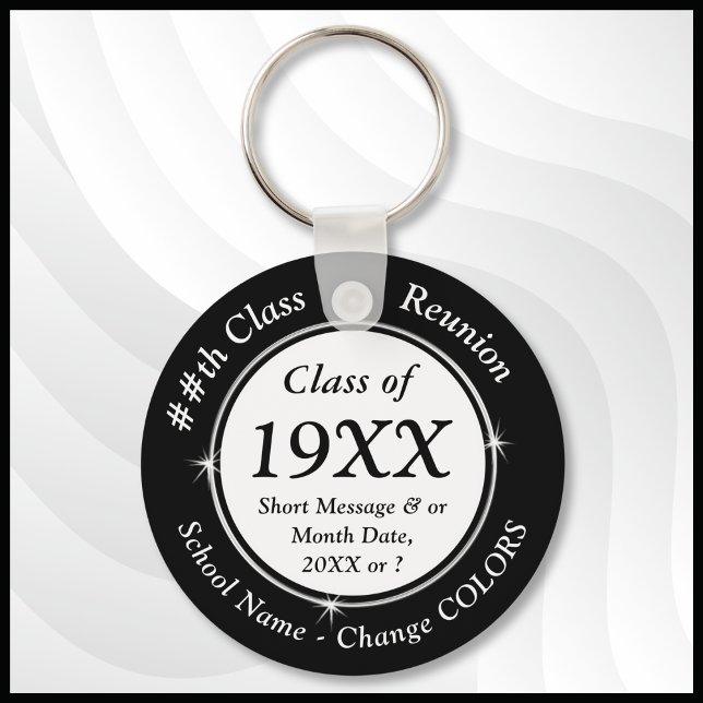 Llavero Ideas de regalo de Reunión de clase barata, en bla (Black White, Class Reunion Souvenir Ideas. Personalized Class Reunion Keychains. Reunion Mementos.)