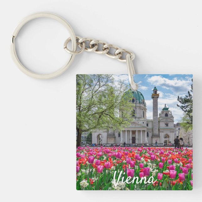 Llavero Iglesia de San Carlos en primavera en Viena, Austr (Frente)