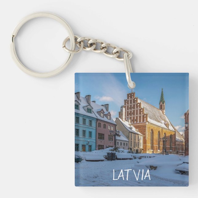 Llavero Iglesia de San Pedro en invierno en Riga, Letonia (Frente)