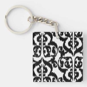 Llavero Ikat Moorish Damask - blanco y negro