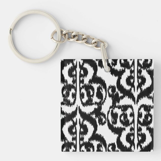 Llavero Ikat Moorish Damask - blanco y negro (Frente)