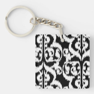 Llavero Ikat Morisco Damask - blanco y negro