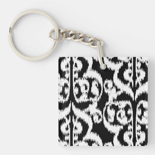Llavero Ikat Morisco Damask - blanco y negro (Frente)