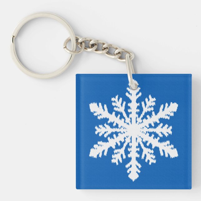 Llavero Ikat Snowflake 1 de 4 - Azul cobalto y blanco (Frente)