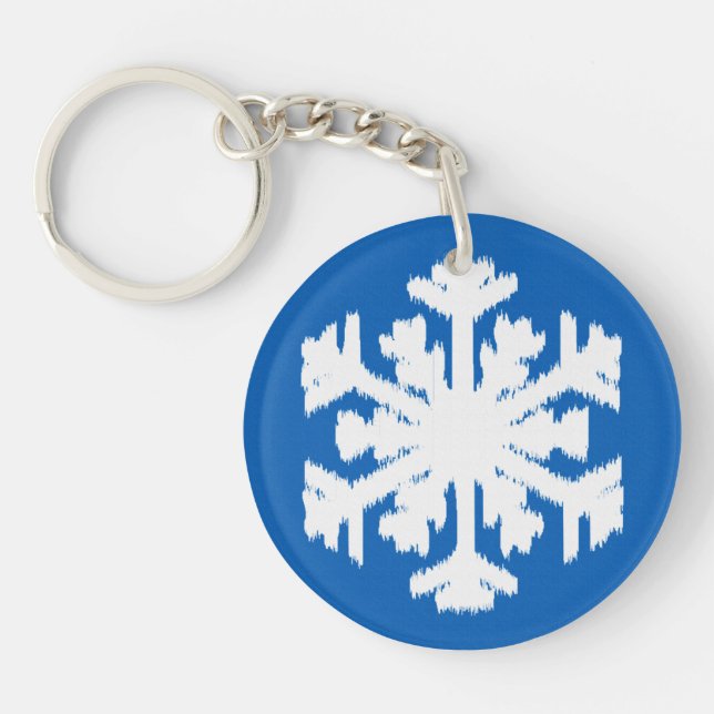 Llavero Ikat Snowflake - Azul cobalto y blanco (Frente)