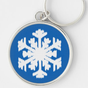 Llavero Ikat Snowflake - Azul cobalto y blanco
