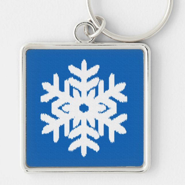 Llavero Ikat Snowflake - Azul cobalto y blanco (Frente)
