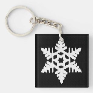 Llavero Ikat Snowflake - Blanco y negro