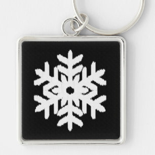 Llavero Ikat Snowflake - Blanco y negro