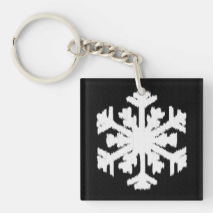 Llavero Ikat Snowflake - Blanco y negro