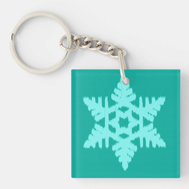 Llavero Ikat Snowflake - Turquesa y agua (Frente)