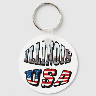 Llavero Illinois Bandera de Estados Unidos y foto de estad