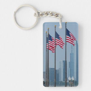 Llavero Illinois, Chicago. Navy Pier, banderas de EE. UU. 