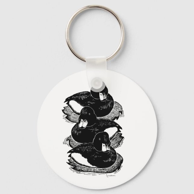 Llavero Illustration of Three Tufted Ducks Button Keyring (Anverso)