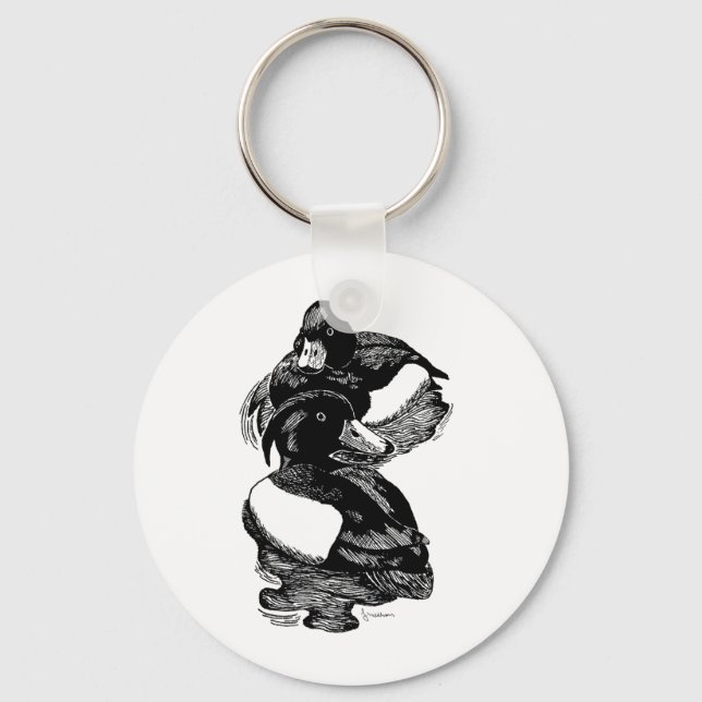 Llavero Illustration of Two Tufted Ducks on button keyring (Anverso)