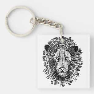 Llavero Ilustración abstracta de cara de león audaz