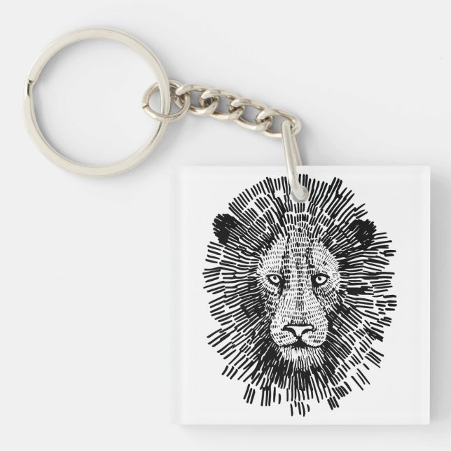Llavero Ilustración abstracta de cara de león audaz (Frente)