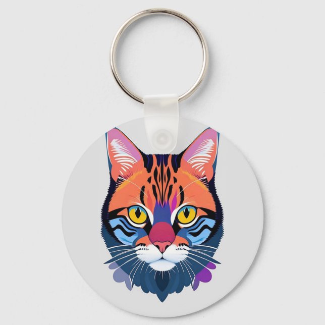 Llavero Ilustración abstracta de una cara de gato (Anverso)