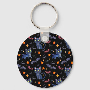 Llavero Ilustracion acuarela de Halloween con gatos negros