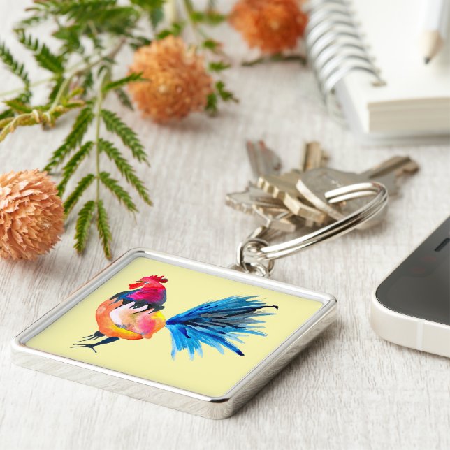 Llavero Ilustracion acuático colorido de gallo (Lado)