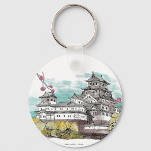 Llavero Ilustracion acuático del Castillo de Osaka Japón