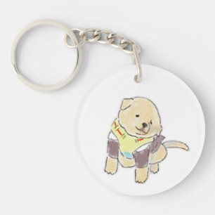 Llavero Ilustración adorable de un cachorro dorado con arn