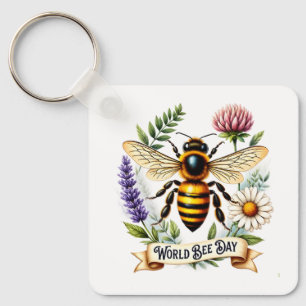 Llavero Ilustración artística del Día Mundial de las Abeja