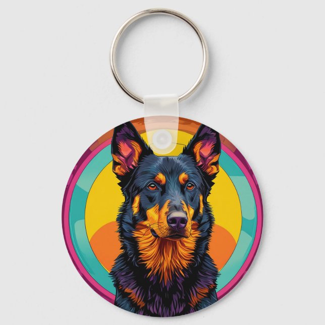 Llavero Ilustración colorida de perro Beauceron (Anverso)