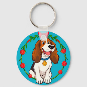 Llavero Ilustración Colorida de Perro Feliz Sentado