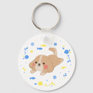 Llavero Ilustracion Cute Happy Puppy