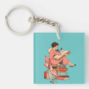 Llavero Ilustración de amante de libros antiguos leyendo