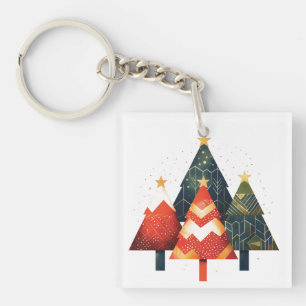 Llavero Ilustracion de árboles de Navidad geométricos mini