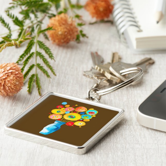 Llavero Ilustracion de arte de flores funky (Lado)