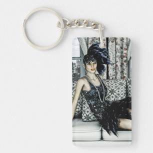 Llavero Ilustración de Arte de Moda Flapper de los Rugient