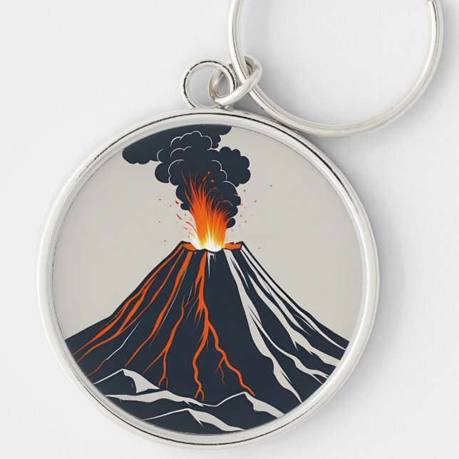 Llavero Ilustracion de arte moderno del volcán en erupción (Frente)