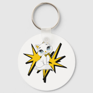 Llavero Ilustración de arte pop de gatito blanco lindo