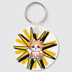 Llavero Ilustración de arte pop de gatito blanco lindo