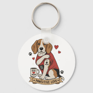Llavero Ilustración de Beagle con Tatuaje I Heart Mamá