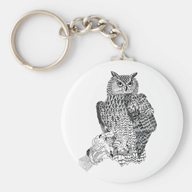 Llavero Ilustracion de búho en el anillo de claves de botó (Frente)