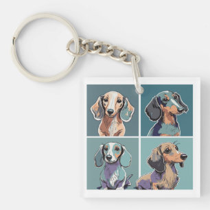 Llavero Ilustracion de Cuatro Dachshunds