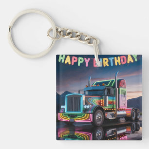 Llavero Ilustración de cumpleaños de camión semirremolque 