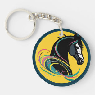 Llavero Ilustración de dibujos animados de caballo negro